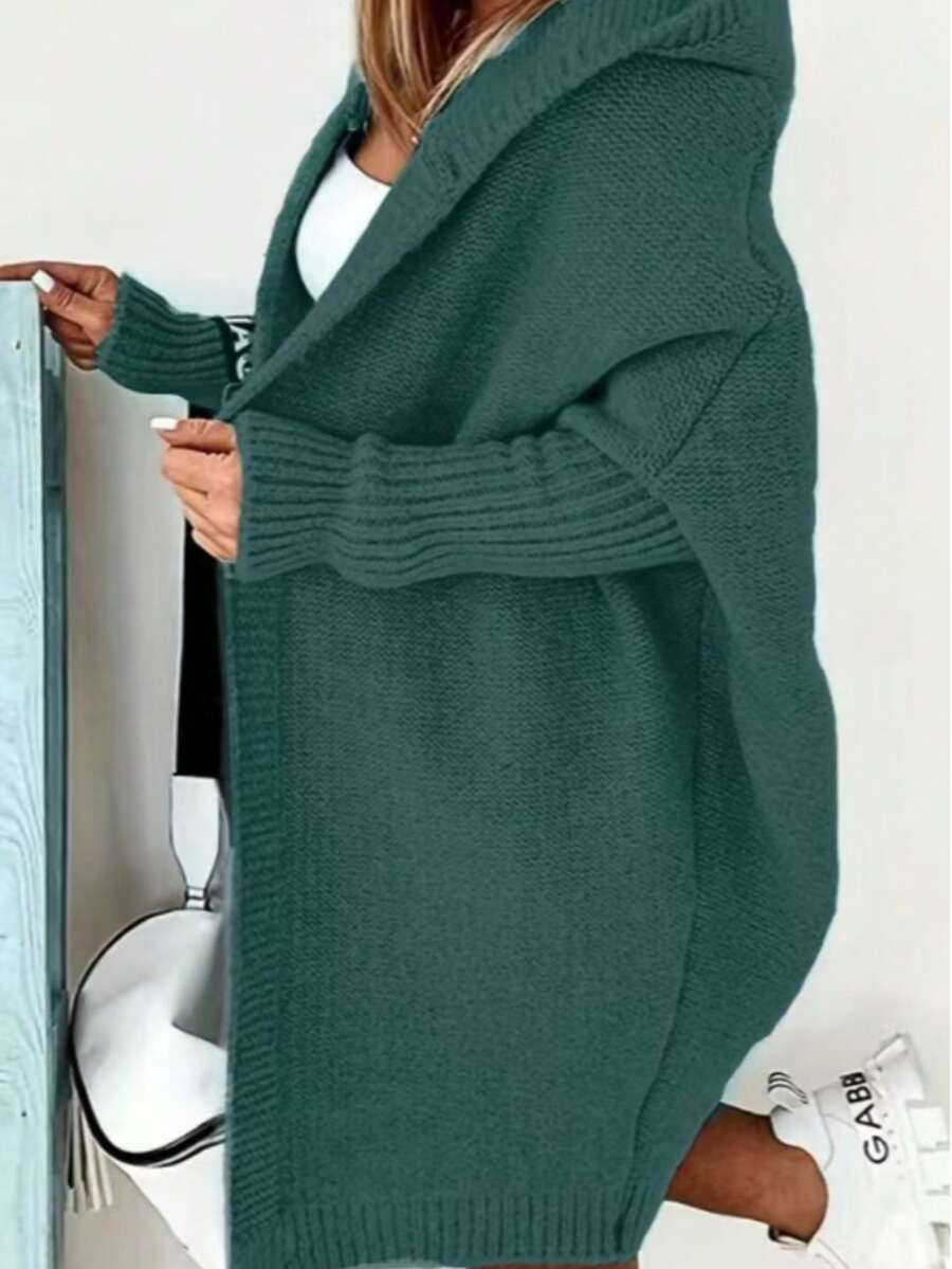 Cárdigan de punto con capucha de manga larga informal, otoño/invierno
