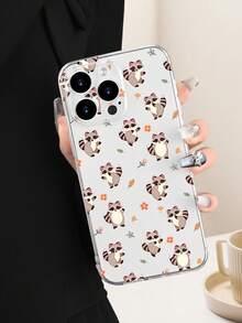 1PC Funda transparente de TPU con esquinas reforzadas diseño de mapaches lindos con hojas y flores estilo minimalista ideal para amantes de los animales, uso diario y regalos festivos ligera y ultraclara resistente al amarilleo duradera funda transparente, anticaídas, alta transparencia, compatible con Apple16/15/14/13/12/11/Pro/ProMax, compatible con Galaxy A34/A35/A54/A55, Galaxy S20/S21/S22/S23/S24 Ultra/Plus, compatible con Moto/Galaxy/Redmi/Honor/OPPO, agarre cómodo regalo festivo para amigos, novia, novio, familia - transparente - Ver 3