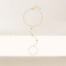 1Pc 925 Sterling Silver Cute Heart Cubic Zirconia Connected Finger Ring Bracelet For Women Daily Engagement Anniversary Wear - Gold - View 2