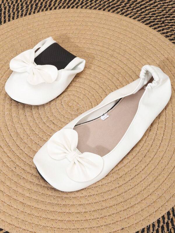 Women's Classic Soft Comfortable Round Toe Slip-On Ballet Flats With Bow Decor, Versatile Casual Indoor Lightweight Shoes For Fitness, Running, Aerobics