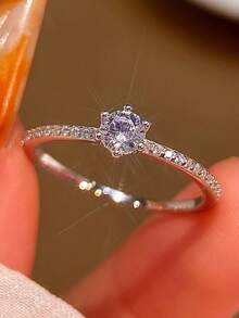 1pc 925 Sterling Silver 0.4 Carat Round Moissanite Ring, Suitable For Women's Daily Wear, Comes With GRA Certificate And Gift Box - 0.4CT Per Piece - View 6