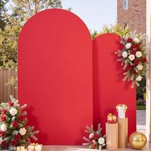Wedding Arch Backdrop, Made Of Double-Sided Stretchy, Soft, And Breathable Fabric (6ft, 6.6ft, 7.2ft), Perfect For Holidays, Wedding Decorations, Birthday Parties, Bridal Showers, Banquets, Home Décor, Party Supplies, Gender Reveal Events, Bachelor/Bachelorette Parties. - 紅色 - 查看 1
