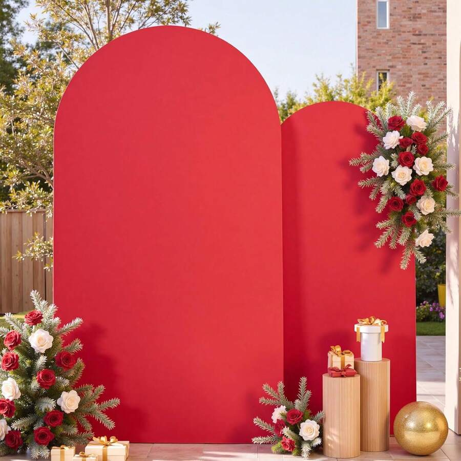 Wedding Arch Backdrop, Made Of Double-Sided Stretchy, Soft, And Breathable Fabric (6ft, 6.6ft, 7.2ft), Perfect For Holidays, Wedding Decorations, Birthday Parties, Bridal Showers, Banquets, Home Décor, Party Supplies, Gender Reveal Events, Bachelor/Bachelorette Parties. - 紅色 - 查看 1