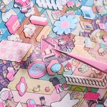 20pcs Large Size Yoyo Town Miniature Scene Sticker Book, Includes 8 Different Scenes & 10 Sticker Sheets, 3D Cartoon House DIY Landscape Decoration Sticker Scrapbooking Supplies School Supplies - Multicolor - View 6