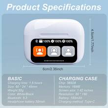 New Wireless Bluetooth Earphones With Smart Touch Control, Noise Cancellation, Multi-Functions And Extra-Long Battery Life - White - View 2