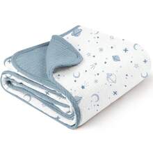 40" X 36" Unisex Baby Cotton Muslin Blanket, Double Layer Pure Cotton Infant Blanket, Super Soft & Lightweight