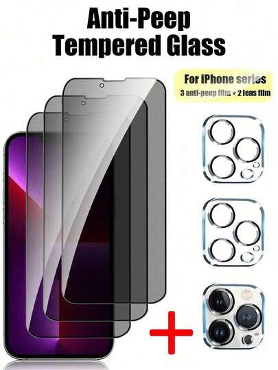 5-In-1 Pack: 3pcs Anti-Spy Tempered Glass Screen Protector + 2pcs HD Camera Lens Protector, Waterproof, Anti-Scratch, Perfect Compatible With IPhone 17 Pro Max/17 Pro/17 Air/17/16e/16 Pro Max/16 Pro/16 Plus/16/15 Pro Max/15 Pro/15 Plus/15/14/13/12, Easy Installation With Advanced Adhesive Material