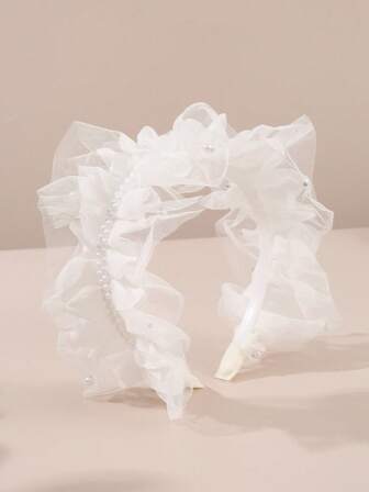 1pc Women's Elegant Minimalist Chic Hairband With Faux Pearls And Mesh, Suitable For Daily, Festivals, Weddings, And Parties ,Hair Hoop