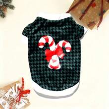 1 قطعة ملابس عيد الميلاد للكلاب والقطط الصغيرة، كنزة صوفية من الفليس والشيربا بطبعة قصب السكر، ملابس علوية أليف للأعياد للجراء والسلالات الصغيرة. ملابس عيد الميلاد للكلاب والقطط. إكسسوار عيد الميلاد للحيوانات الأليفة