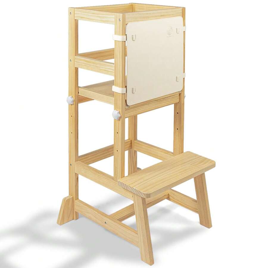 Kitchen Stool Helper For Kids With Non-Slip Mat, Toddler Standing Tower For Learning, Wooden Toddler Stepping Stool For Counter & Bathroom Sink (Burlywood-Adjustable) - Burlywood-adjustable - 查看 1