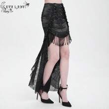 EVA LADY 1pc Gothic Style Lace Maxi Dress With Tassel Trim, Dark Theme Attention-Grabbing Outfit, Autumn/Winter - Black - View 3
