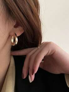 "1pair Korean Fashionable & Minimalist Gold-Plated Small Peanut Shaped Earrings Suitable For Daily Wear, Parties, As A Gift For Valentine's Day,Mom,Mother,Mother's Day,Gift   " - Vàng - Xem 2
