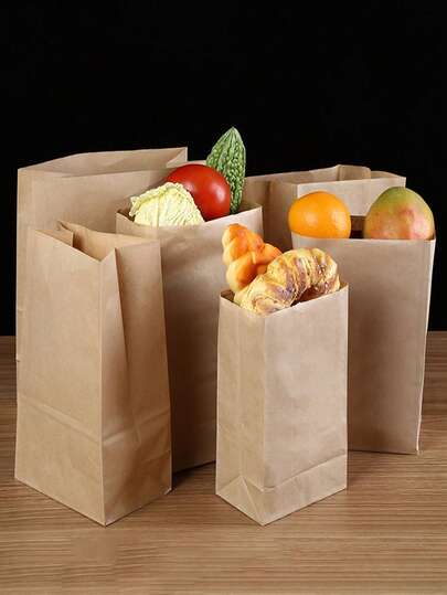 100pcs Brown Paper Food Packaging Bags, Gift Bags, Bread Bags, Snack Bags, Restaurant Takeout Bags, Suitable For Snacks, Candies, Sandwiches, Popcorn, Dough, Fruits, Suitable For Parties, Birthdays, Weddings, Outdoor Travel, Etc. - 5/25/50/100