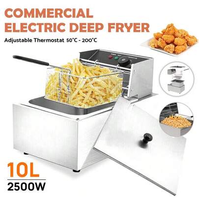 10L Commercial Electric Deep Fryer Basket Chip Cooker Stainless Steel Kitchen