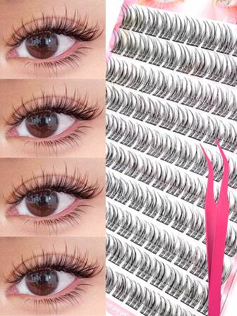 110 piezas Pestañas en racimo de 10 mm con rizo D, pestañas postizas con cola de sirena, extensiones de pestañas DIY, pestañas individuales naturales y suaves, fáciles de aplicar, perfectas para uso diario y ocasiones especiales