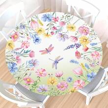 Water-Resistant Round Tablecloth With Elastic Edge For 40-44" Tables - 清新花香,色彩繽紛 - 查看 1