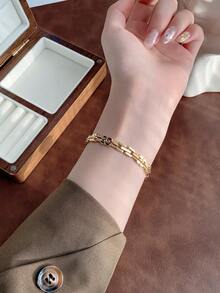 1 Oval Gold/Silver Women's Quartz Bracelet Suitable For Daily Wear Birthday/Christmas Gifts Parties And Casual Gatherings - Gold - View 7