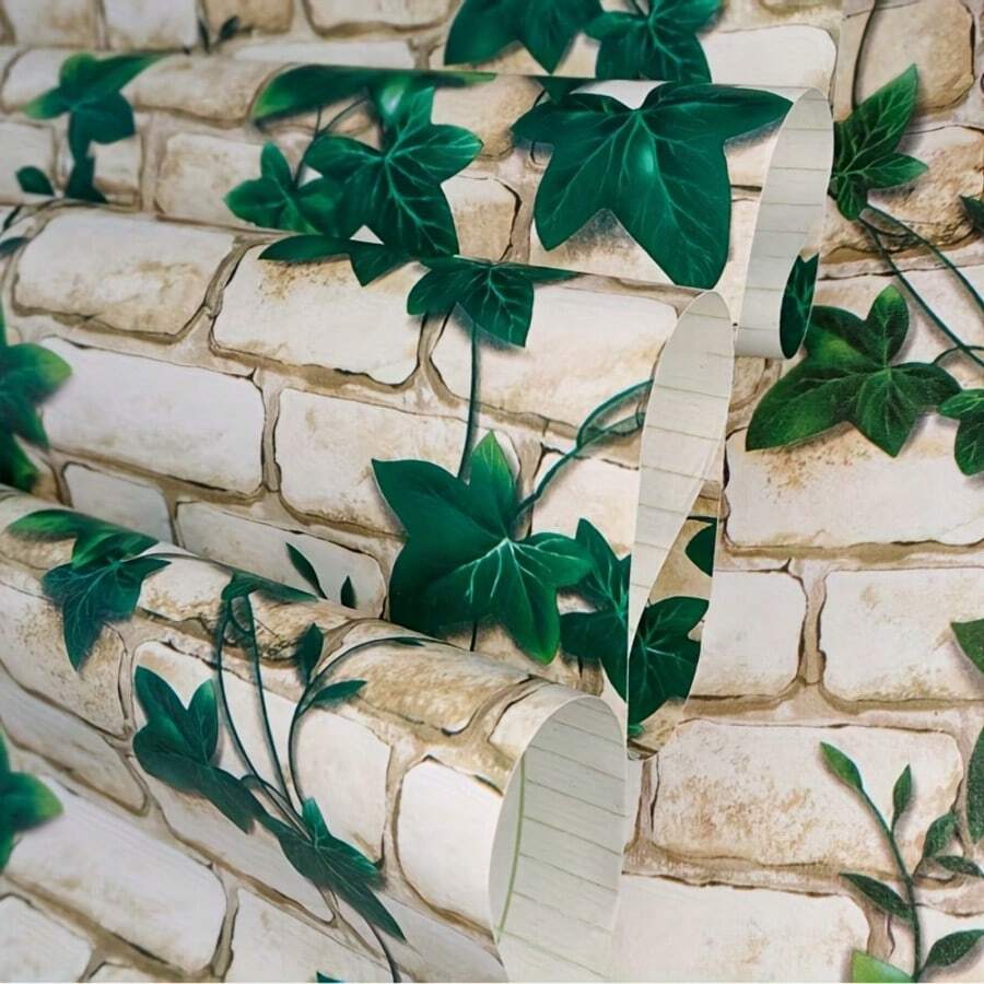A Roll Of Self-Adhesive Vinyl Wallpaper With Vine Leaf And Brick Patterns, Easy To Install And Remove. It Is Suitable For Walls In Kitchens, Bedrooms And Bathrooms, And Ideal For Both Home And Commercial Decoration.