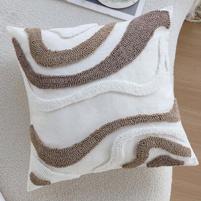 1pc Boho Bedroom Sofa Decor Pillowcase 18x18 Inch, Canvas Embroidered Throw Pillow Cover For Living Room Chair, No Insert