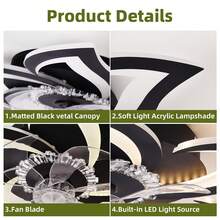 Ceiling Fans With Lights Remote Control, 27" 6 Speeds 3 Light Color Low Profile Flush Mount Ceiling Fan For Kitchen Bedroom - 黑色 - 查看 4