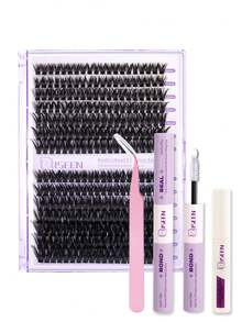 728pcs, 280pcs, 168pcs D-Curl, C-Curl Eyelash Extension Kit, DIY Eyelash Extension Set, 9-16mm, 60D, 100D, 120D Individual Lashes Set, Includes Lash Glue, Sealant, Tweezer, Remover Brush, Easy Self-Use (9-16mm, Set) - 紫色 - 查看 15