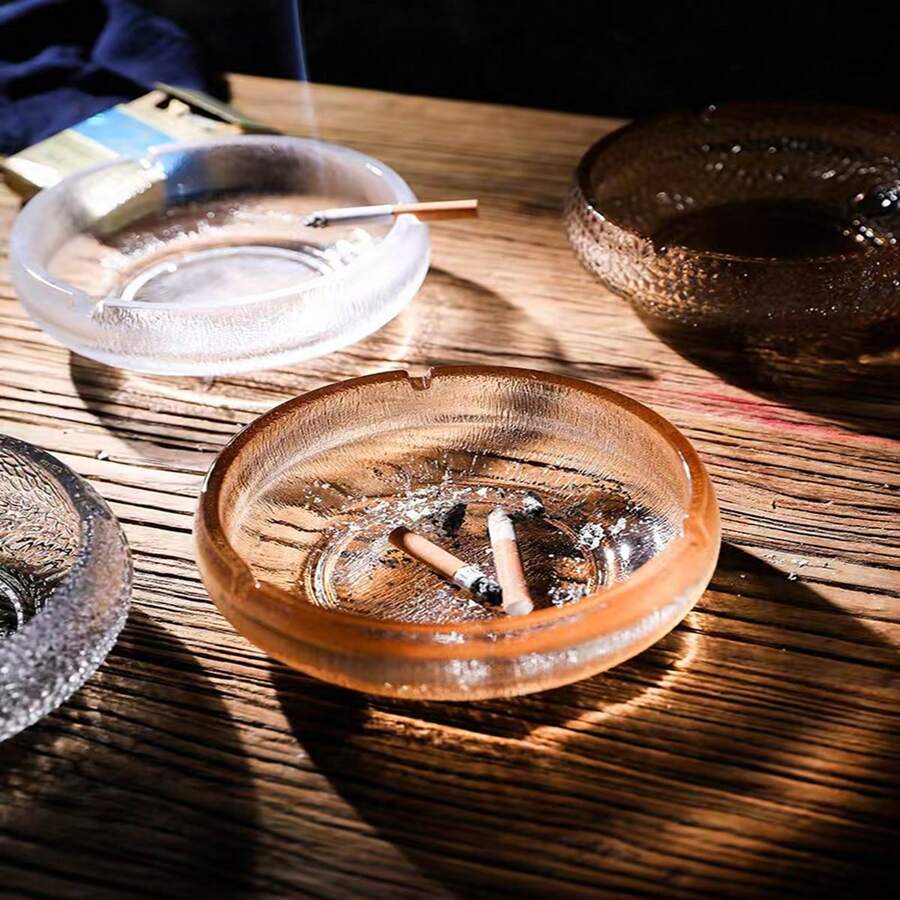 1pc Creative Hammer Texture Glass Ashtray, Fashionable Glacier Pattern For Home, Living Room, Coffee Table, Office, Elegant - Multicolor - View 1
