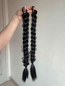 2 paquetes de trenzas con bandas elásticas, extensiones de cabello sintético para mujeres, cabello liso, estilo universal, accesorios para el cabello de uso diario. Pelucas europeas y americanas para mujeres, trenzas largas, coletas, bandas de cabello sintético largo de moda, trenzas altas, coletas falsas. - Multicolor - Ver 10
