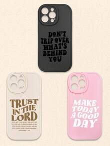 3pcs Inspirational & Christian-Themed Black/Beige/Pink Phone Cases, Compatible With IPhone & Galaxy,International Version, Not The Domestic Version - Multicolor - View 22