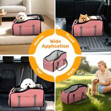 Removable And Washable Car Comfortable Pet Seat For Small Dogs And Cats - Portable Center Console Travel Bed - 粉色 - 查看 5
