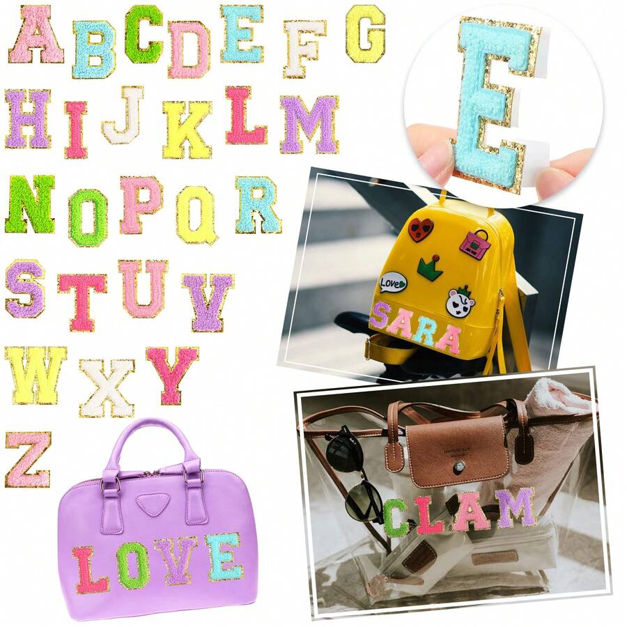 Mixed-Color Bulk Chenille Alphabet Patches, Adhesive Iron-On For Personalized Clothing & Party Decor (Easter, Graduation, Birthday) - Multicolor - View 1