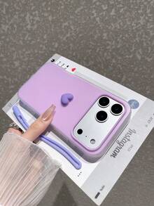 Funda de teléfono de 2 en 1 con color de macarrón, minimalista y linda con decoración de corazón pequeño, correa de silicona a juego desmontable, accesorio de fotografía, a prueba de golpes, antideslizante, resistente a los arañazos, compatible con Apple/ - Morado - Ver 5