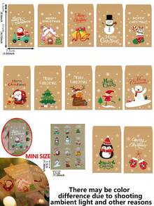 48/24 Stück Retro Weihnachts Kraftpapiertüten (mit Aufklebern, mit Weihnachtsmann, Schneemann & Fuchs Elementen), geeignet als Weihnachtsparty Geschenktüten, Geschenkverpackung, gehören zu Weihnachts Geschenkverpackungszubehör, sowie praktische Weihnachtsgeschenk Papiertüten