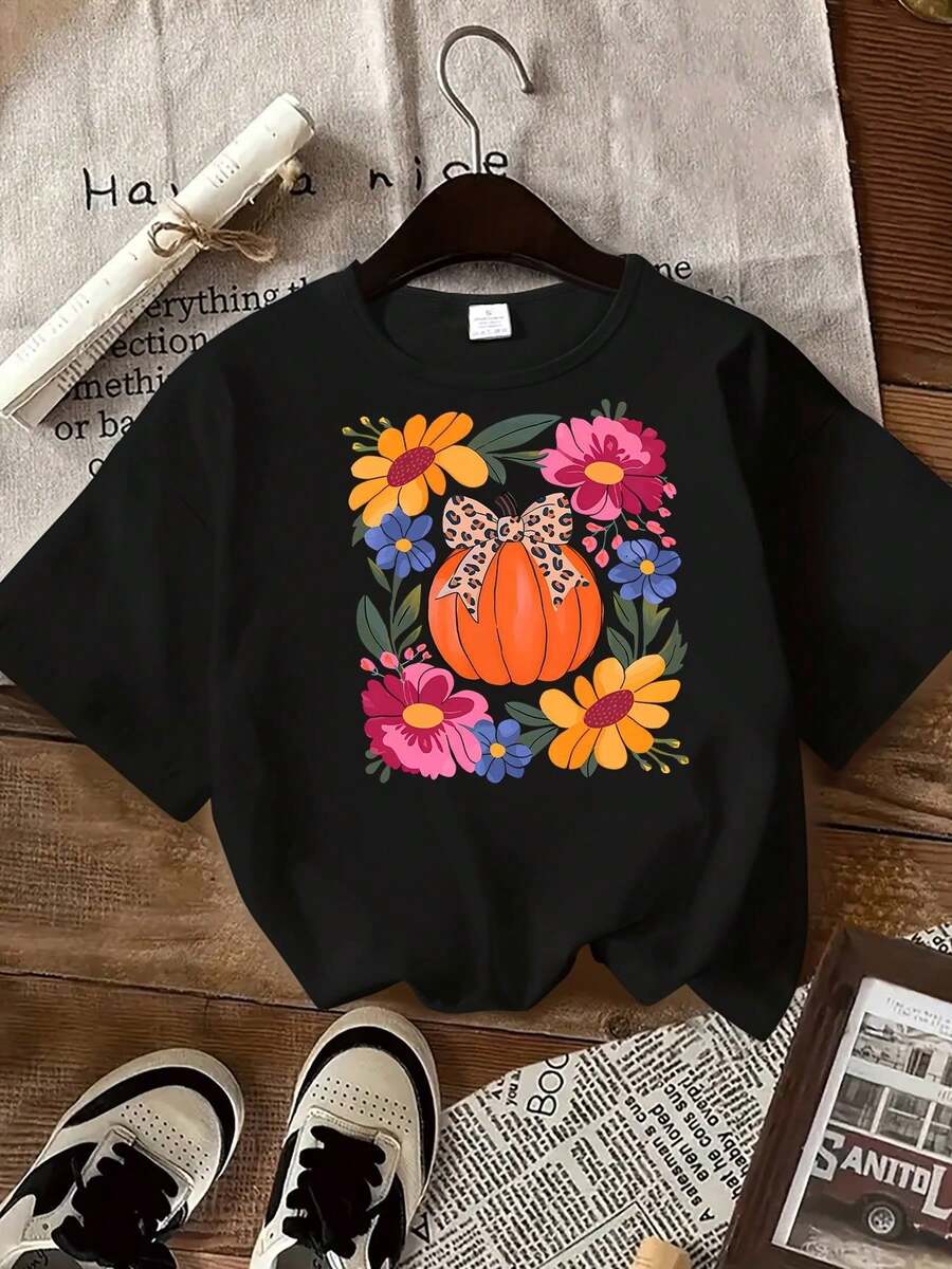Camiseta 100% algodón de Cuello Redondo con Estampado Floral para Mujer FLOWERS - Ajuste Relajado Manga Corta, Blusa Casual Transpirable de Primavera Verano con Diseño Botánico Vibrante, Lavable en Máquina