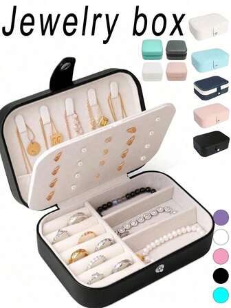 Organizador de joyas portátil, joyero de viaje, organizador de joyas de piel sintética simple, organizador de joyas antioxidante de doble capa desmontable, bolsa de cosméticos multifuncional, joyero de viaje impermeable, bandeja de joyas multifuncional. Adecuado para viajes y uso doméstico, es una opción ideal para Halloween, Navidad, Pascua, temporada de regreso a la escuela, regalos de cumpleaños, decoración de dormitorio y decoración de otoño.