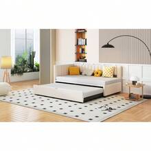 Multifunctional L-Shaped Sofa Bed With 90/180*200cm Sofa Bed, Velvet Upholstered Bed, Space-Saving Design For Children's Bed, Guest Bed, Beige - 1 - View 3