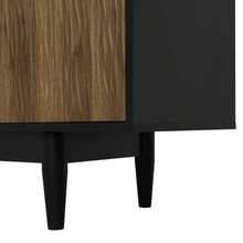 Fernsehschrank, Lowboard Mit Türpaneelen Mit Wasserwellenmuster Und Drei Schubladen In Einem Farbschema Aus Holz Und Schwarz - Black + Natural Colors - View 4