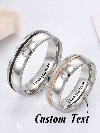1pc Personalized Couple Ring,Custom Engraved Rings Stainless Steel Gold Wedding Band Promise Rings For Couples His & Hers Ring Set Comfort Fit