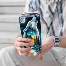 1个，20盎司/591毫升 3D打印雪狼/森林狼/白狼不锈钢真空保温旅行杯，带盖，经久耐用，防漏，完美礼物之选！生日、周年纪念礼物 - 彩色 - 查看 23