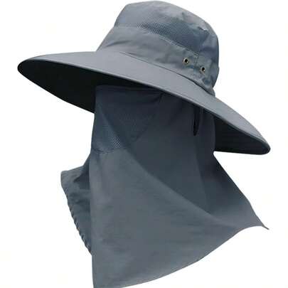 Wide Brim Bucket Hat With Face Mask Neck Flap Fishing Sun Hats UPF 50+ UV Protection Outdoor Camping Farming Gear Mens Boonie Hat With Chin Strap Beach Sun Hats