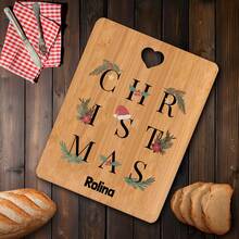 1pc Christmas Tray, Cutting Board, Customizable Name And Text, With Bow, Reindeer, And Snowflake Elements, Merry Christmas, Warm And Sweet Gift, High-End Housewarming Gift, High-Quality Kitchenware, Suitable For Parents, Couples, Wives And Cooking Couples, Valentine's Day Gift, For Holding Food And Fruits, Fashion On, Essential For Housewarming - Beige - View 13