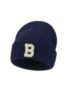 1pc Unisex Personalized Embroidered A-Z Letter Elastic Knit Beanie Hat, Fashionable Streetwear Hip Hop Knit Cap, Suitable For Autumn/Winter Daily Wear - Navy Blue - View 8