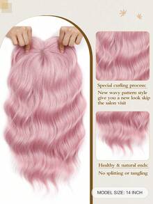 14英寸波浪卷发片，粉色，适合头发稀疏的女性，合成纤维夹式假发片，带刘海，增加发量。 - 粉色 - 查看 3
