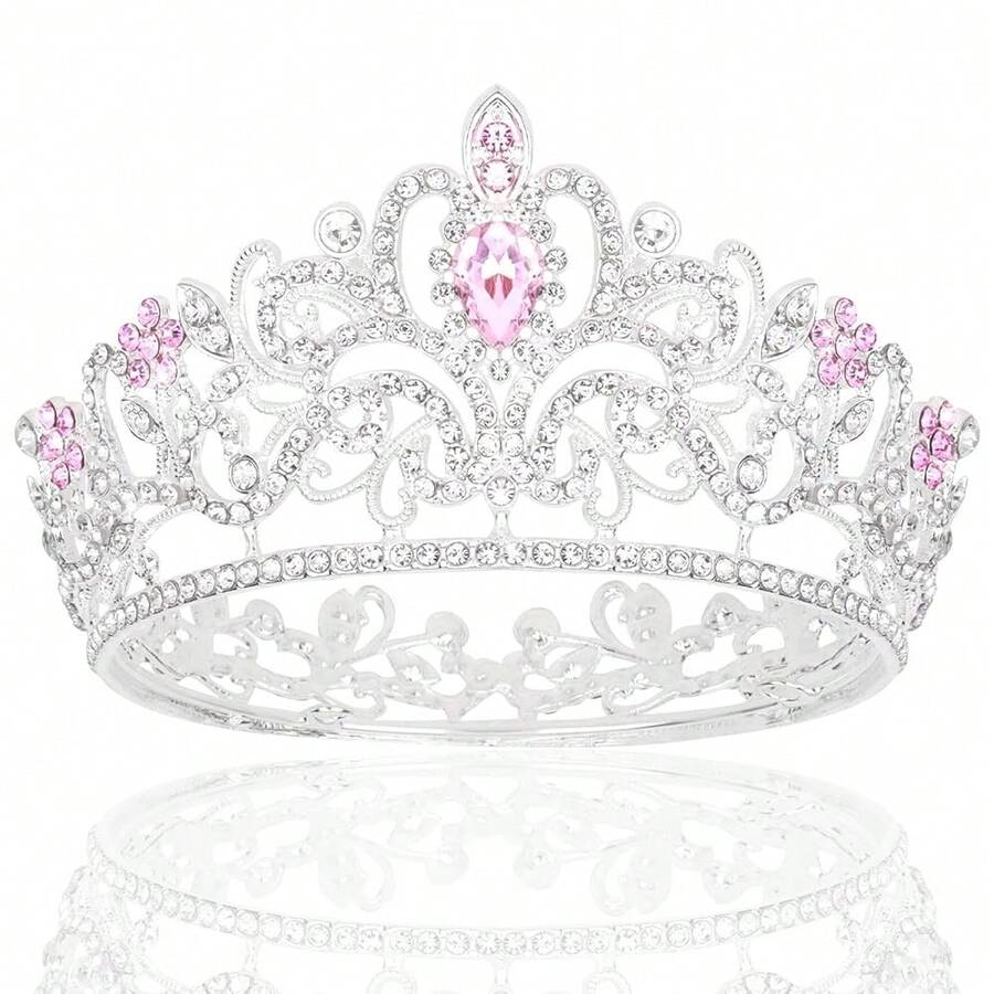 CIEHER Small Crown For FFgirls Cake Topper - Mini Princess Tiara Birthday Wedding Decoration - Silver And Pink{Inchcolor_nameinch:InchSilver&Pinkinch} - Silver & Pink - View 1