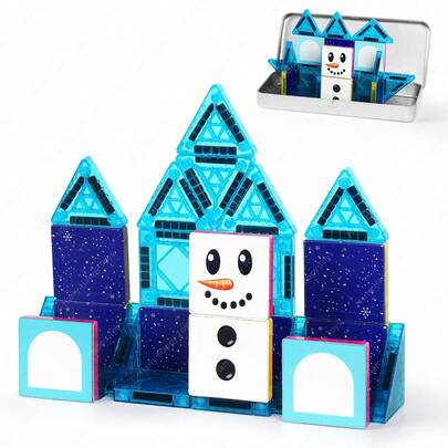 Snowman Mini Magnetic Building Blocks Toy, Winter Snowman & Snowflake Themed Magnetic Toys, Educational Toys For Children, Hand Dexterity Training, Boy/Girl Toys, Suitable For Learning, Birthday, Halloween, Christmas, New Year Gifts