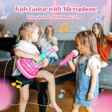 Kids' Musical Toy Guitar With Microphone - Interactive Singing And Playing Set, Educational Early Learning Music Instrument, Durable ABS Material, Multifunctional With Sound Effects And LED Lights