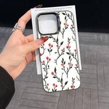Colorful Silver Apple Phone CaseSeamless Pattern Of Branches With Red BerriesCompatible With  11 To  17 Models The Cases Lens Protection Function Ensures The Camera Remains Undamaged During Shooting  Guaranteeing Image Quality - Black - View 7