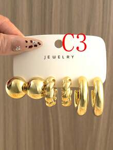 2/18 件/套超大 C 形扭纹带、水滴、球形耳环套装，夸张嘻哈风格配饰，适合女性日常佩戴