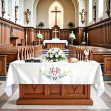 1pc Communion Tablecloth, JHS Design, Colorful Wheat & Grape Pattern, 54X108inch, Washable Polyester, Rectangular, Suitable For Autumn, Thanksgiving, Christmas, Communion, Birthday Party, Church Celebration, Family Gathering Decor