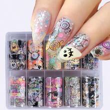 Snowflakes Nail Art Foils Transfer Stickers 10 Rolls Laser Holographic Nail Stickers Winter Xmas Snowman Designs Nail Foils Sky Starry Paper Transfer Adhesive Decals Women Nail Art - 樣式3 - 查看 2