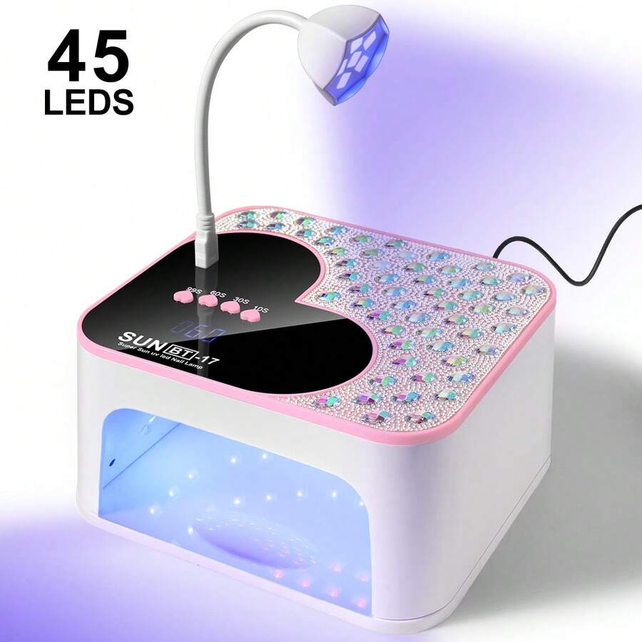 Đèn LED UV làm khô móng tay, trang bị 45 bóng LED và cổng USB, máy sấy móng tay gel chuyên nghiệp 4 chế độ với đá lấp lánh, đèn làm khô móng tay gel chất lượng salon, món quà lý tưởng cho Lễ Tạ ơn, Ngày Valentine, Sinh nhật, Giáng sinh (Sử dụng tại nhà và salon)